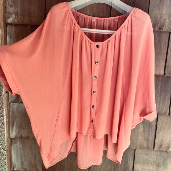 Papillon Blanc Chiffon Poncho Dolman 3/4 Sleeves One Size Apricot Colour - Picture 2 of 10